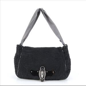 Giorgio Armani velvet and leather handbag with broad shoulder strap